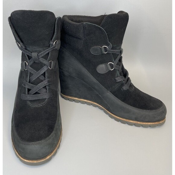 UGG Kriston Wedge Ankle Bootie Womens 10 Black Leather Waterproof Winter Boots - Picture 1 of 10